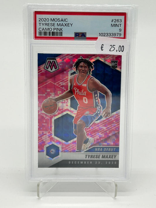 2020 Panini Mosaic Tyrese Maxey RC Camo Pink PSA 9