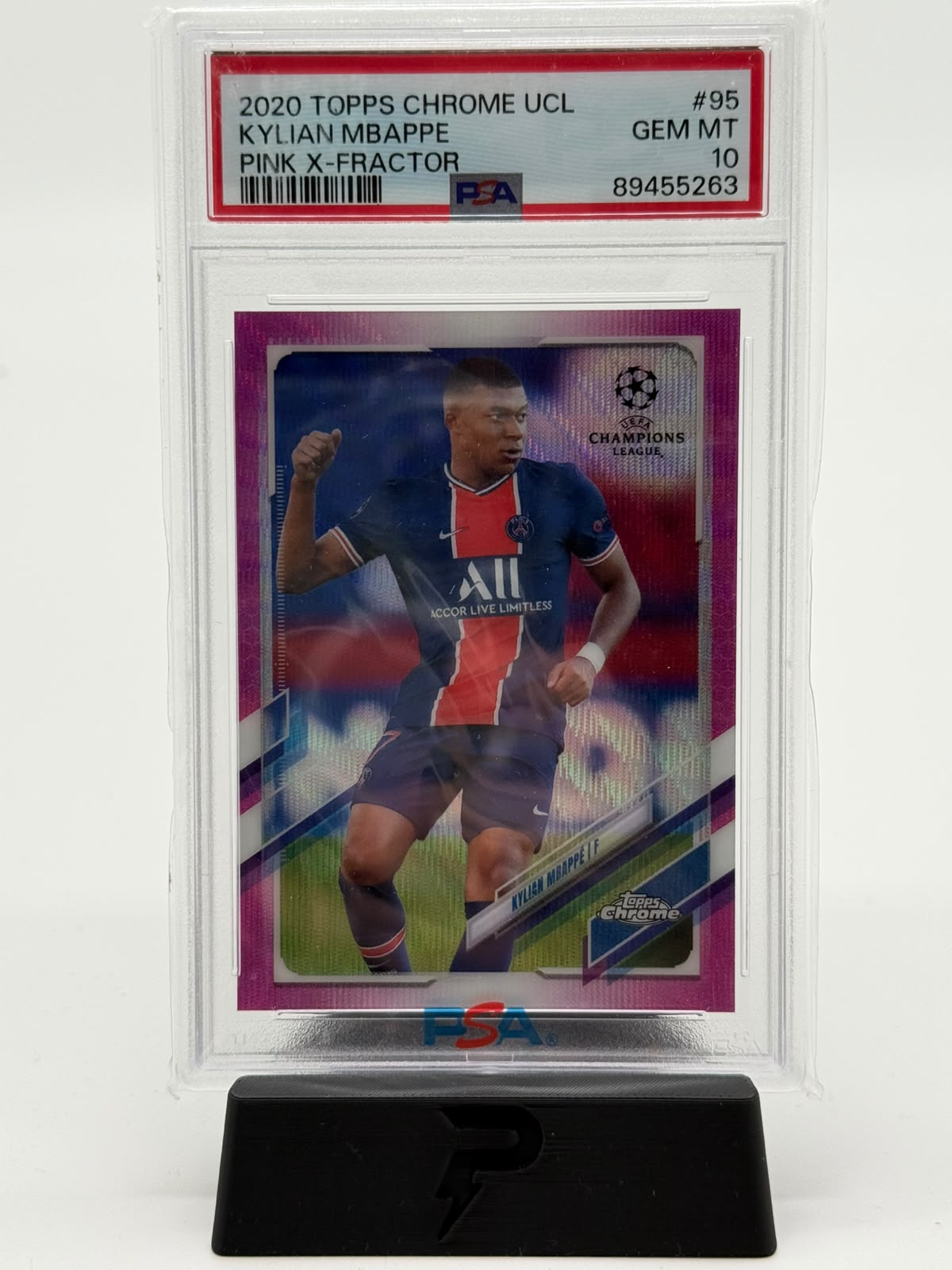 2020 Topps Chrome UCL Kilian Mbappe Pink X-Fractor PSA 10