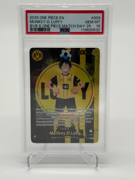 2025 One Piece EN Monkey D. Luffy BVB X One Piece Match Day PSA 10