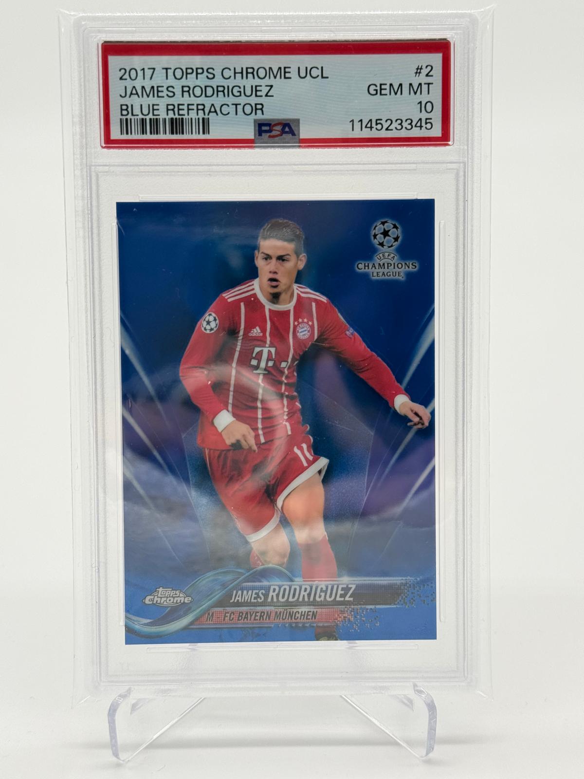 2017 Topps Chrome UCL James Rodriguez /150 Blue Refractor PSA 10