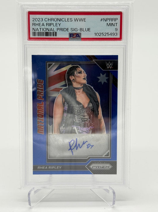2023 Panini Chronicles WWE Rhea Ripley National Pride Signature Blue 13/49 PSA 9