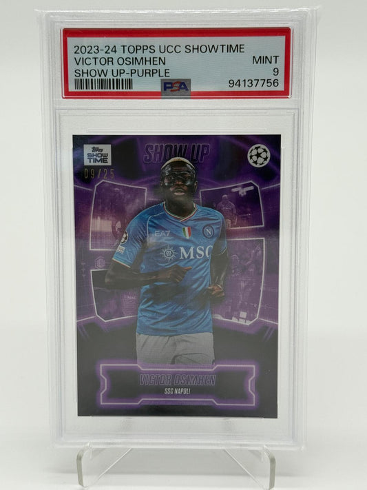 2023-24 Topps UCC Showtime Victor Osimhen /25 Show Up Purple PSA 9