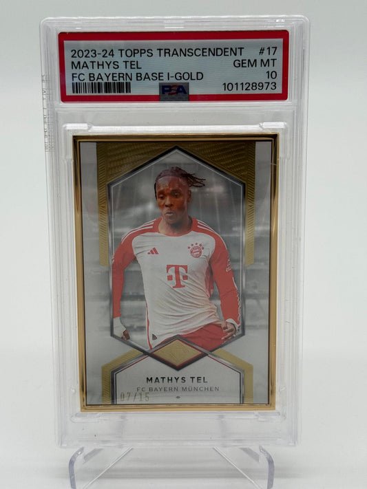 2023-24 Topps Bayern Transcendent Mathys Tel /15 Goldframe PSA 10