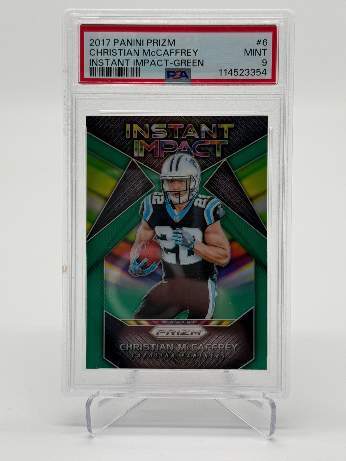 2017 Panini Prizm Christian McCaffrey Instant Impact Green PSA 9