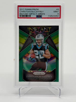 2017 Panini Prizm Christian McCaffrey Instant Impact Green PSA 9