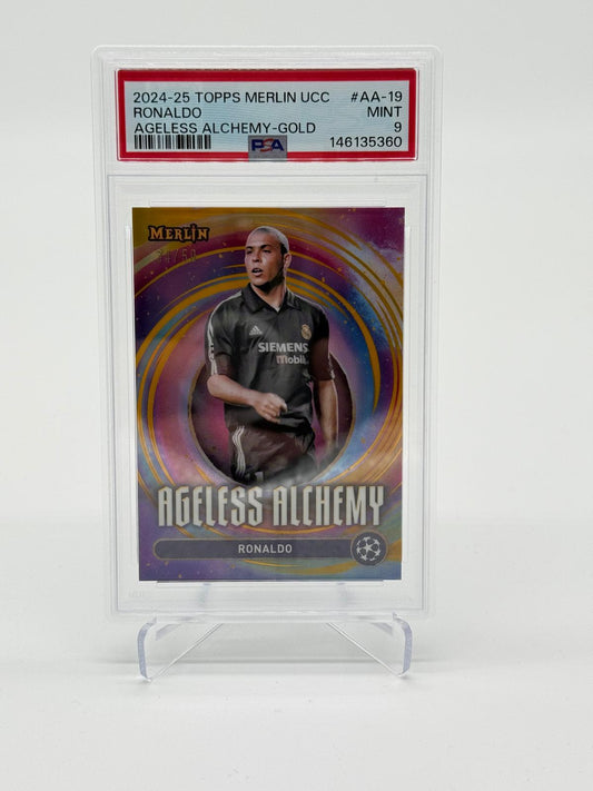 2024-25 Topps Merlin UCC Ronaldo /50 Ageless Alchemy Gold PSA 9