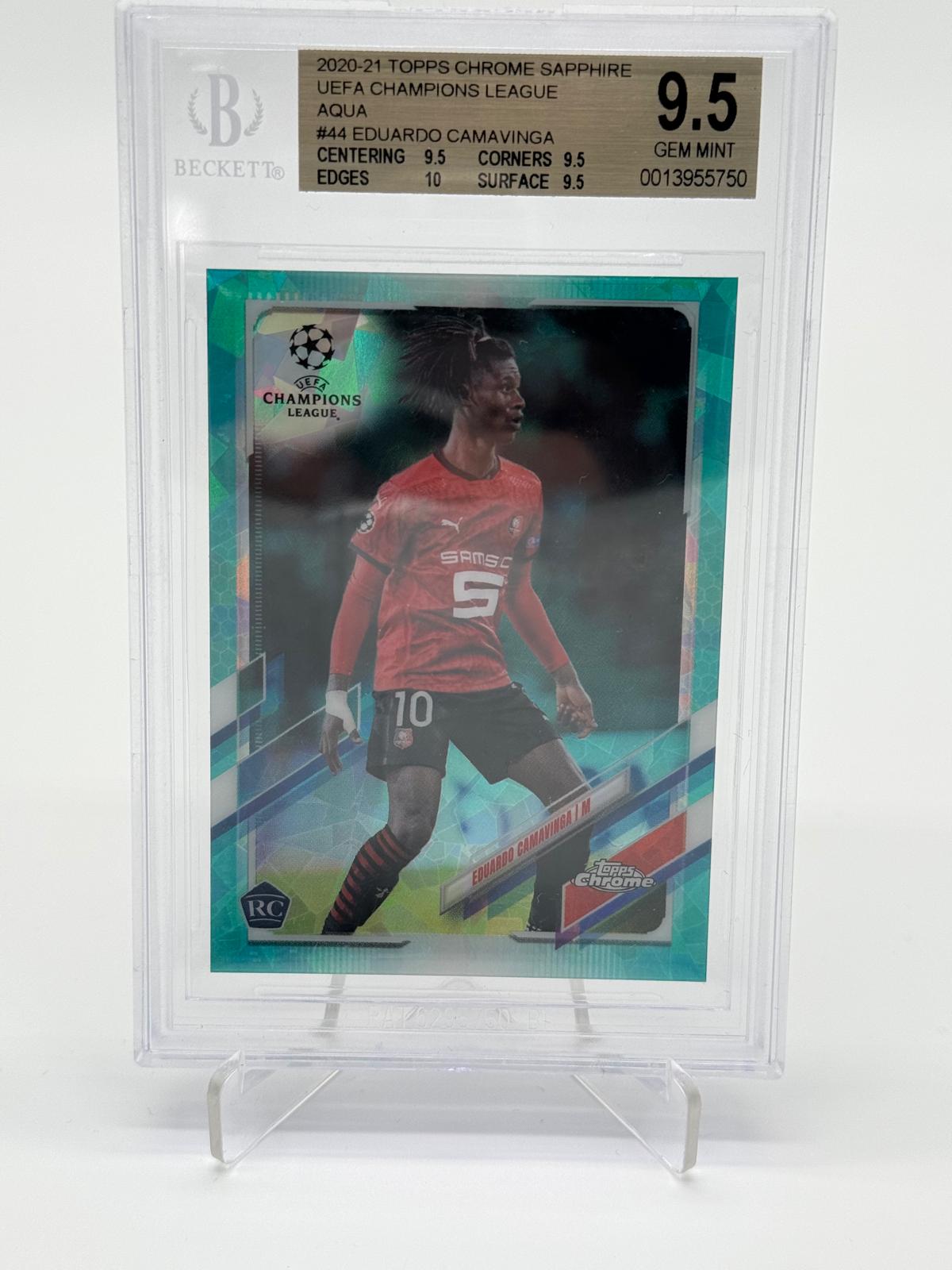 2020-21 Topps Chrome Sapphire Eduardo Camavinga Aqua 088/150 BGS 9.5 Pop 1