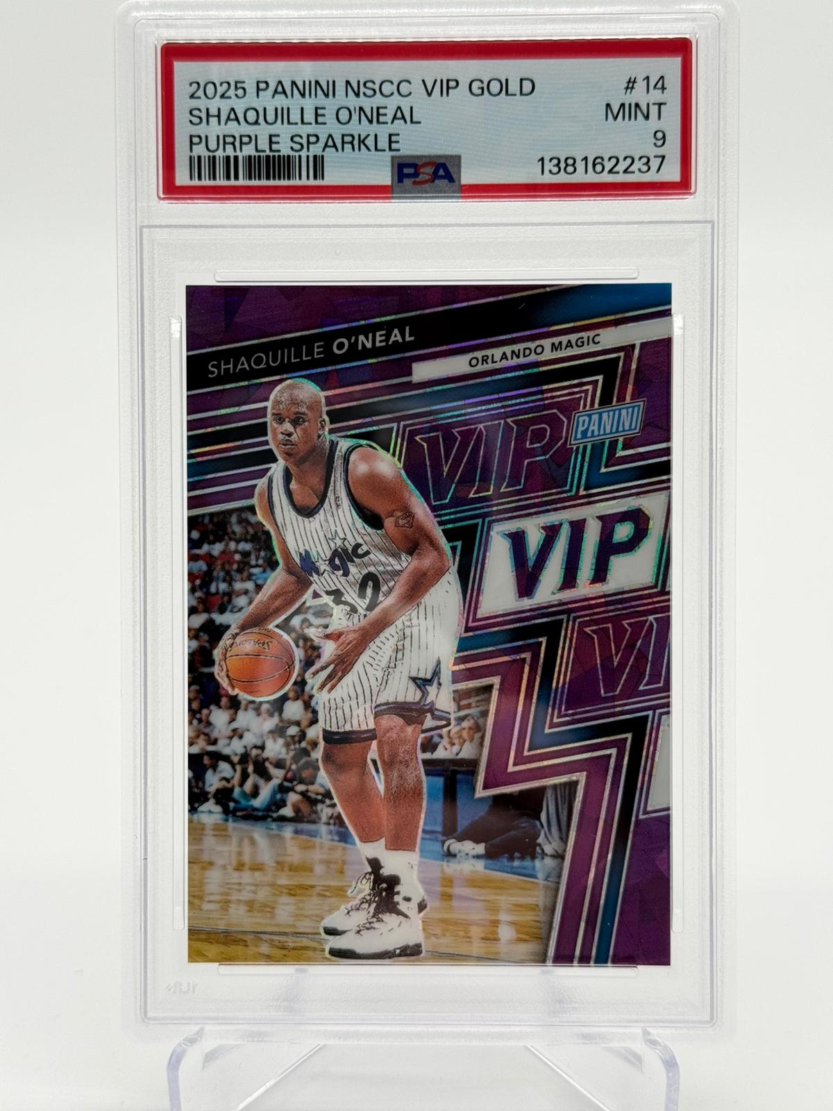 2025 Panini NSCC VIP Gold Shaquille ONeal Purple Sparkle 03/50 PSA 9