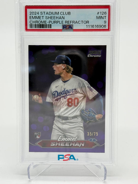 2024 Topps Stadium Club Chrome Emmet Sheehan Chrome Purple Refractor 35/75 PSA 9