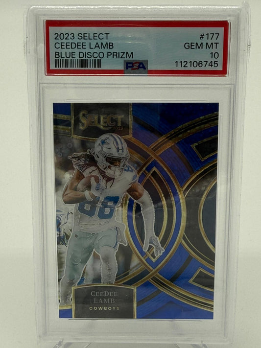 2023 Panini Select CeeDee Lamb Blue Disco Prizm 09/25 PSA 10